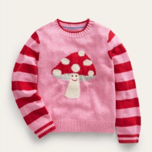 MINI BODEN Boucle Toadstool Sweater Azalea Toadstool Girl's Size 4-5 Mushroom - Picture 1 of 6